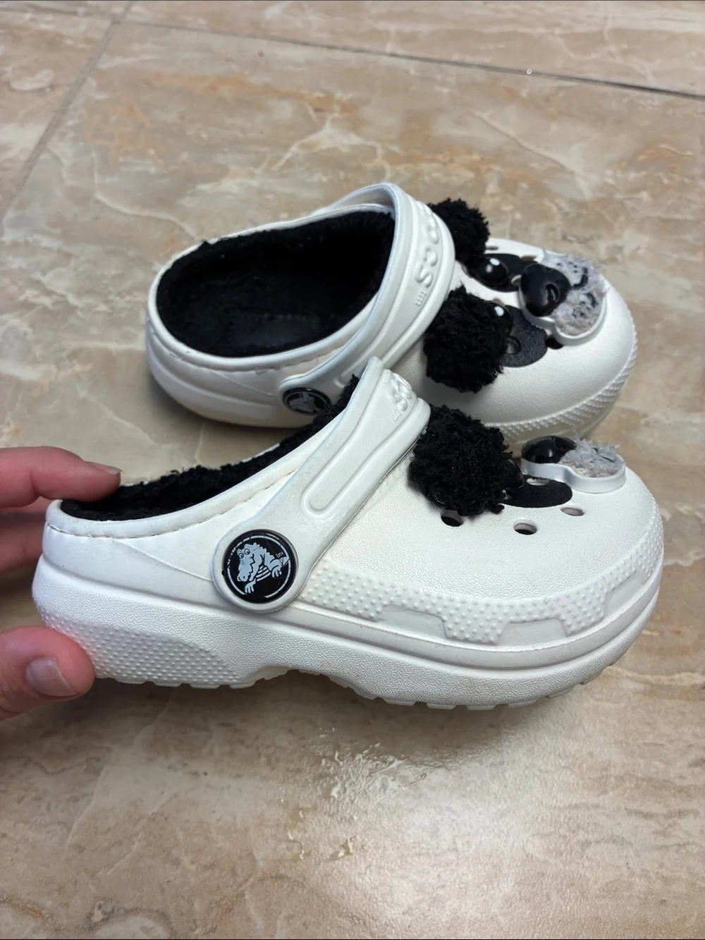 Toddler size 7 CROCS Clogs White Panda Shoes